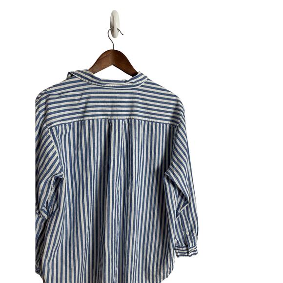Sezane Max Shirt in Striped Blue Cotton Linen Womans 40/ US 8 - Picture 12 of 13
